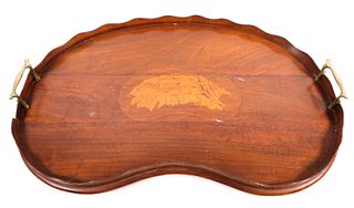 English Oval Inlaid Tray with Brass Handles