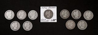 Group, 11 Barber Half Dollar Coins