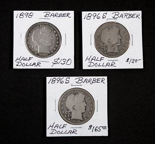 Group, 3 Barber Half Dollar Coins