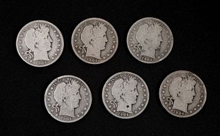 Group, 6 Barber Half Dollar Coins