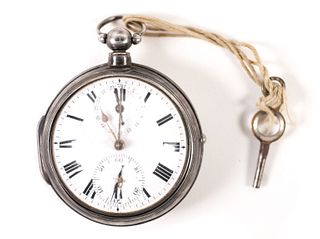 Large Sterling Verge Fusee Double Pocket Watch
