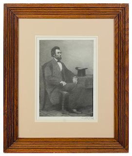 A Woodblock Print of Abraham Lincoln 10 3/4 x 7 1/2 inches (visible).