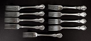 Set, Nine Towle Sterling Old Master Dinner Forks