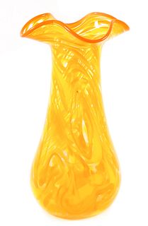 Vintage Orange Spatter Glass Ruffled Vase
