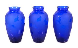 Group, 3 Arthur Court Cobalt Glass 'Bunny' Vases