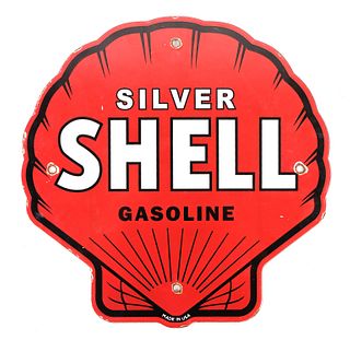 Rare 1940's Silver Shell Porcelain Enamel Sign
