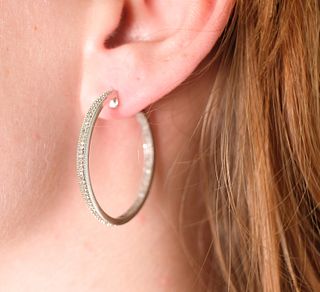 Pair, Sterling Silver & Diamond Hoop Earrings