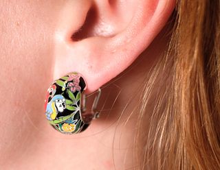 Pair, Belle Etoile 925 Enamel Macaw Earrings