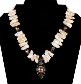 Vintage Sterling Natural Pearl & Gemstone Necklace
