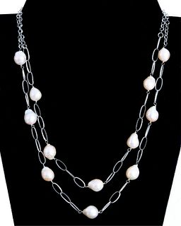 Sterling Double Strand Baroque Pearl Necklace