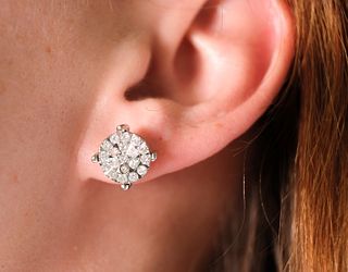 Pair, 10k White Gold & Diamond Stud Earrings