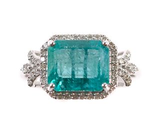 14k WG 4.86ct Emerald & Diamond Ring Size 7