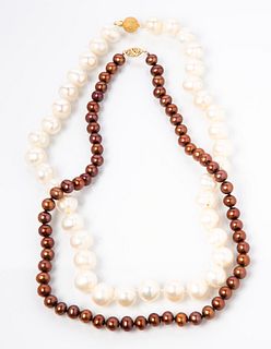 Two Pearl Necklaces with 14K Clasps