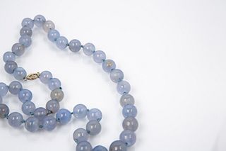 Blue Chalcedony Knotted Strand with 14K Clasp