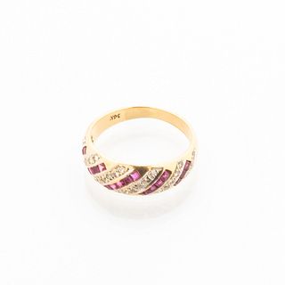 Diamond and Ruby Striped Band in 14K