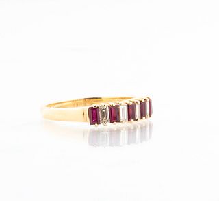 Diamond and Ruby Baguette Band in 14K