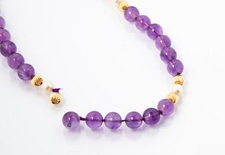 Amethyst, Pearl and 14K Beaded Necklace