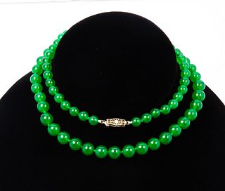 Graduated Green Quartz Knotted Necklace
