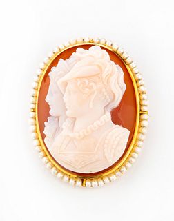 Hardstone, Pearl and 14K Double Cameo
