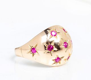 14K Ruby Star Dome Bombe Ring