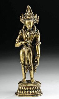 19th C. Nepalese Brass Standing Male Deity, Vajrasattva