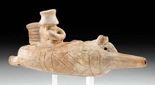 Rare Jalisco Pottery Ocarina, Figure Riding Zoomorph