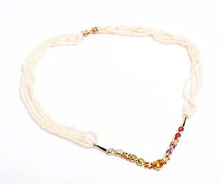 14K, Pearl and Gemstone Necklace
