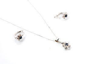 14K Diamond and Sapphire Earrings and Necklace Suite