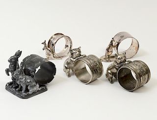 GROUP OF FIVE VICTORIAN SILVER PLATED NAPKIN RINGS