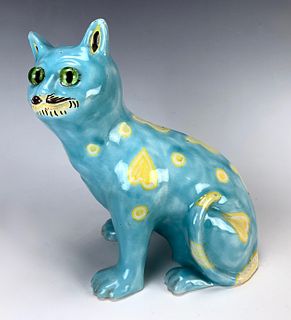 Galle Style Ceramic Cat with Glass Eyes