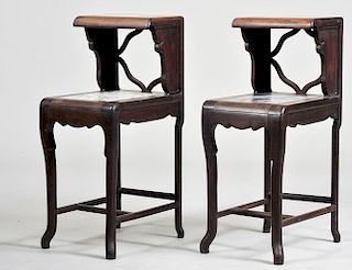 PAIR OF TEAK AND MARBLE SIDE TABLES