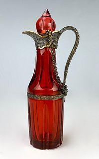 Antique Ruby Glass & Silver Scent Bottle C. 1900