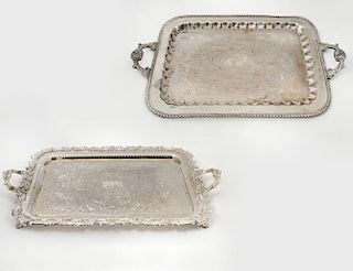 TWO VICTORIAN STYLE SILVER PLATED SERVING TRAYS