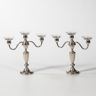 Pair of Sterling Silver Three-light Candlesticks