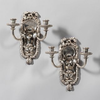 Pair of Silver-plate E.F. Caldwell Two-light Sconces