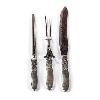 Three-piece Georg Jensen Cactus Pattern Sterling Silver Carving Set