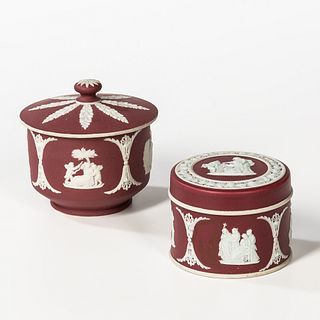 Two Wedgwood Crimson Jasper Dip Boxes and Covers