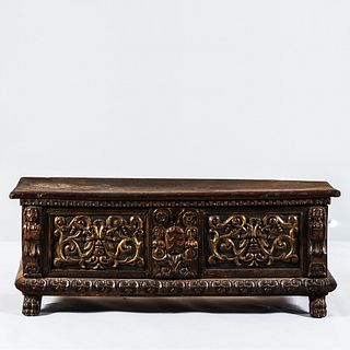 Italian Carved Fruitwood Painted Cassone
