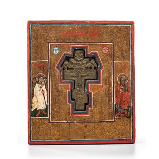 Russian Icon with Bronze Cross
