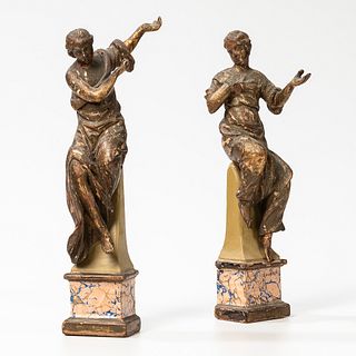 Pair of German/Austrian Carved and Painted Wood Figures