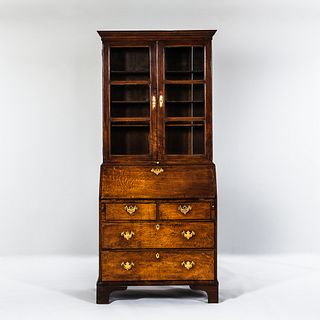 Georgian Oak Glazed Secretary Bookcase
