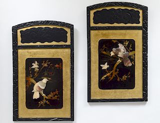 PAIR OF MOTHER-OF-PEARL OVERLAID LACQUERED PLAQUES