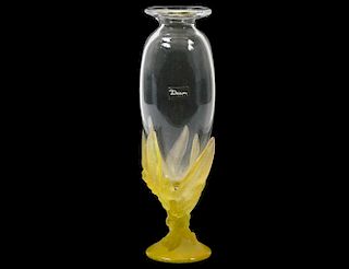 DAUM CLEAR CRYSTAL AND YELLOW PATE DE VERRE VASE