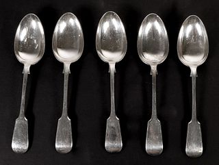 Set, 5 Walker & Hall Silver Fiddle Pattern Spoons