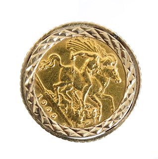 English Edward VII Gold Sovereign Coin Ring