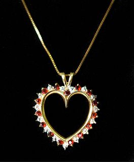 14k/10k YG Diamond & Garnet Heart Pendant Necklace