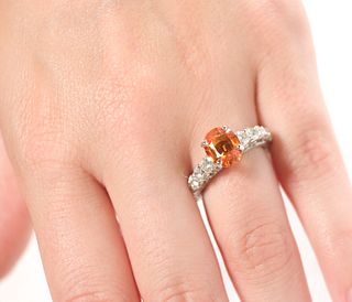 14K WG Orange Spessartite Garnet & Diamond Ring