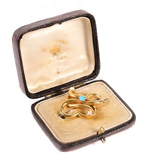 Victorian 15K YG Pearl & Turquoise Brooch