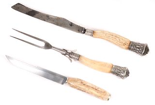 Late 19th/early 20th C 3 Pc  Antler Carving Set