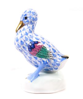 Herend Porcelain Blue Fishnet Duck Figurine